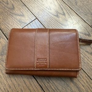 Coach Tan Leather Fold-Over Wrist Wallet